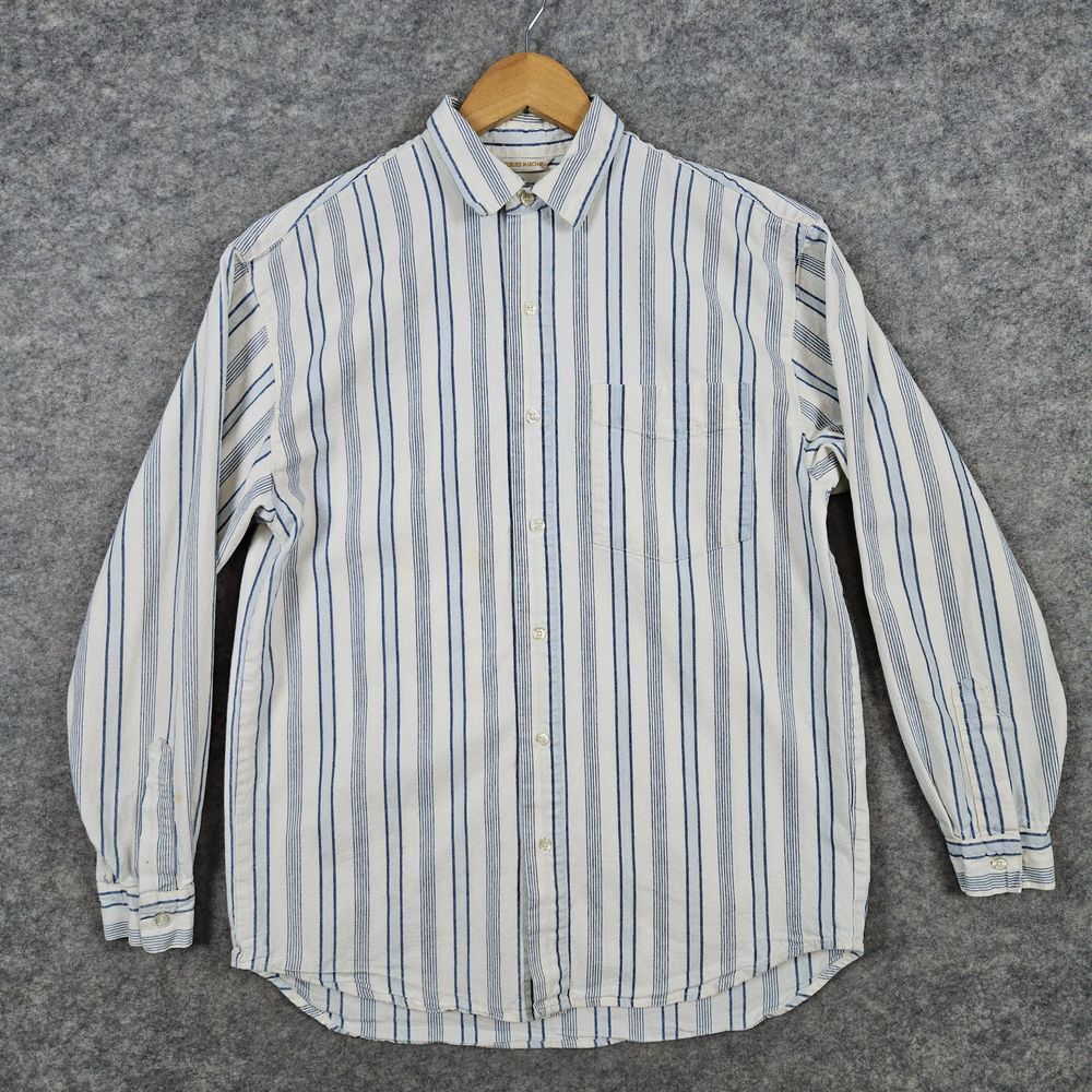 Georges Marciano Men's Button Up Shirt Size M Blue & White Stripes Cotton STAINS